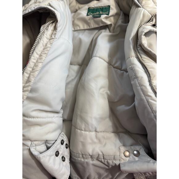 Quail Run Vintage Puffer Coat – Beige with Red and Navy Stripe – Size Medium - Picture 12 of 16